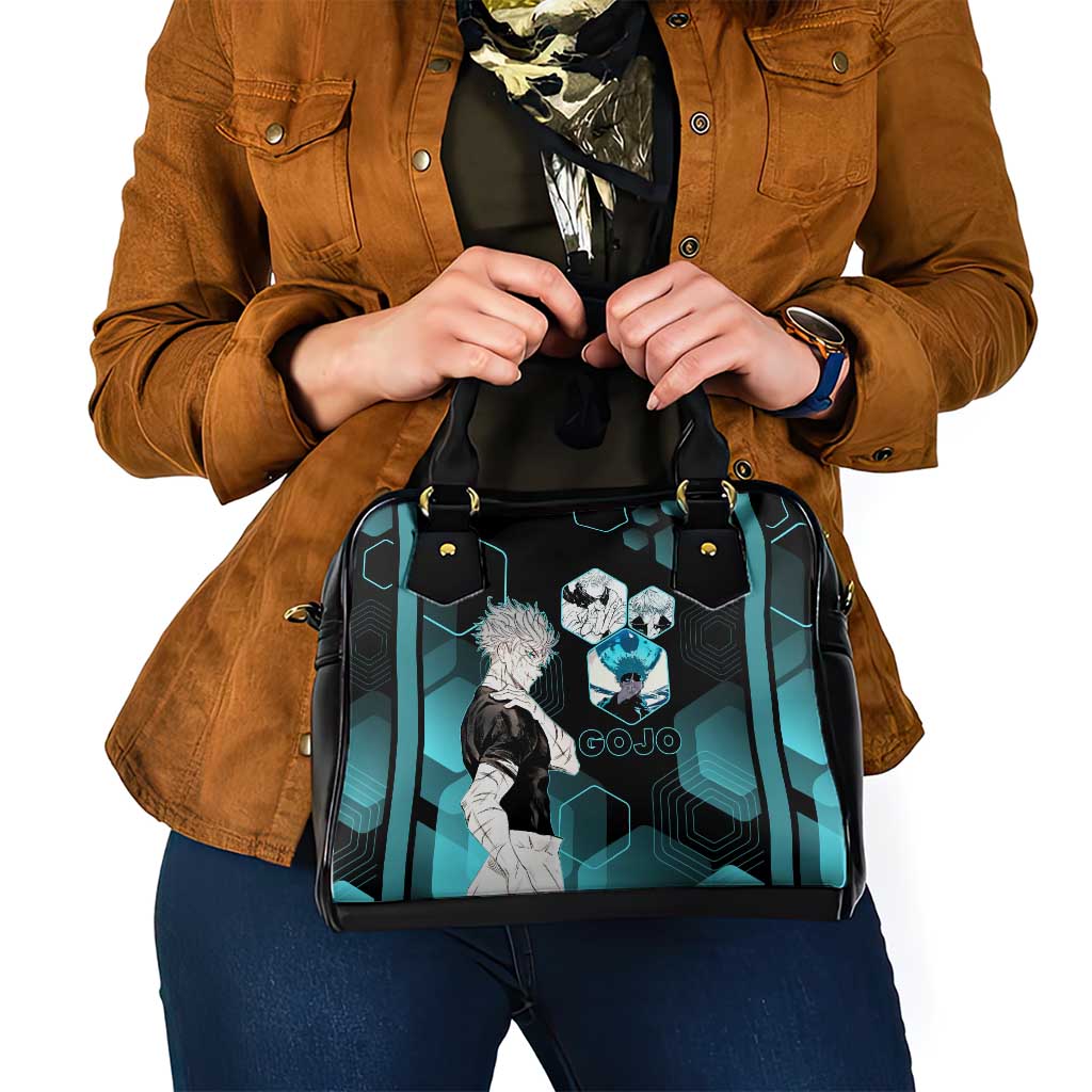 Gojo Satoru Jujutsu Kaisen Blue Hexagon Pattern Shoulder Handbag with Intense Expressions and Modern Anime Art - The Mazicc