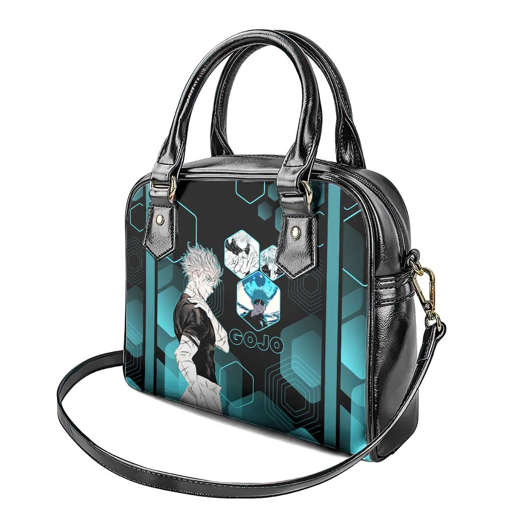 Gojo Satoru Jujutsu Kaisen Blue Hexagon Pattern Shoulder Handbag with Intense Expressions and Modern Anime Art - The Mazicc