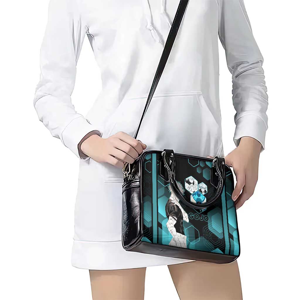 Gojo Satoru Jujutsu Kaisen Blue Hexagon Pattern Shoulder Handbag with Intense Expressions and Modern Anime Art - The Mazicc