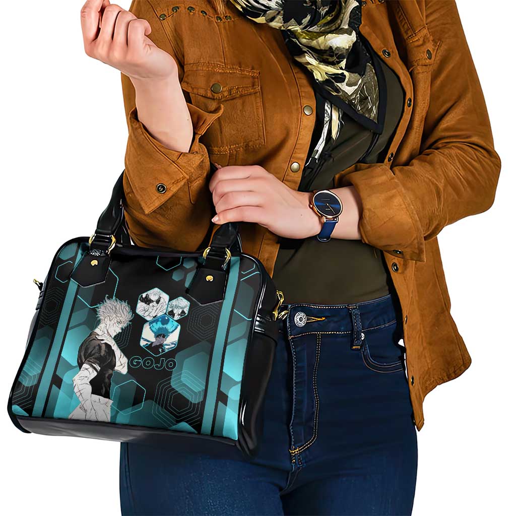 Gojo Satoru Jujutsu Kaisen Blue Hexagon Pattern Shoulder Handbag with Intense Expressions and Modern Anime Art - The Mazicc