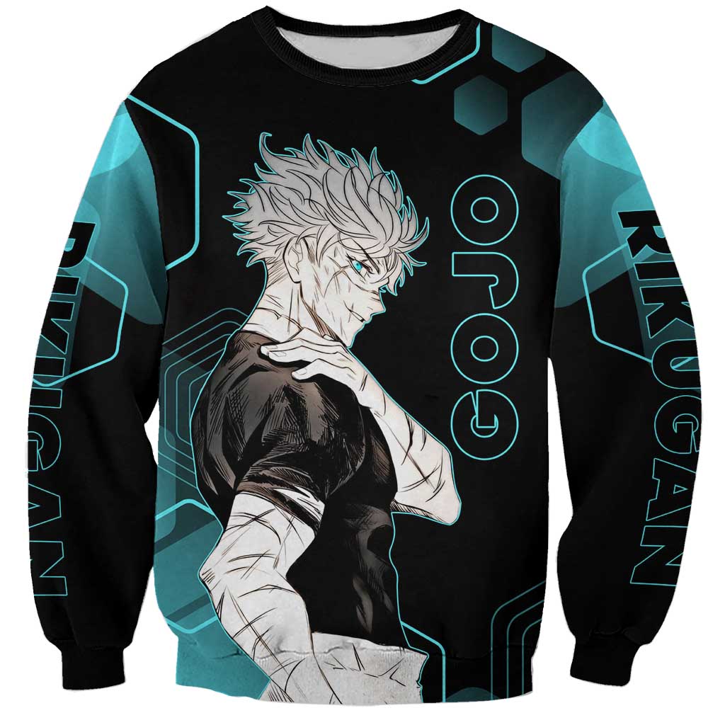 Gojo Satoru Jujutsu Kaisen Blue Hexagon Pattern Sweatshirt with Intense Expressions and Modern Anime Art - The Mazicc