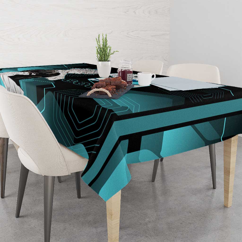 Gojo Satoru Jujutsu Kaisen Blue Hexagon Pattern Tablecloth with Intense Expressions and Modern Anime Art - The Mazicc