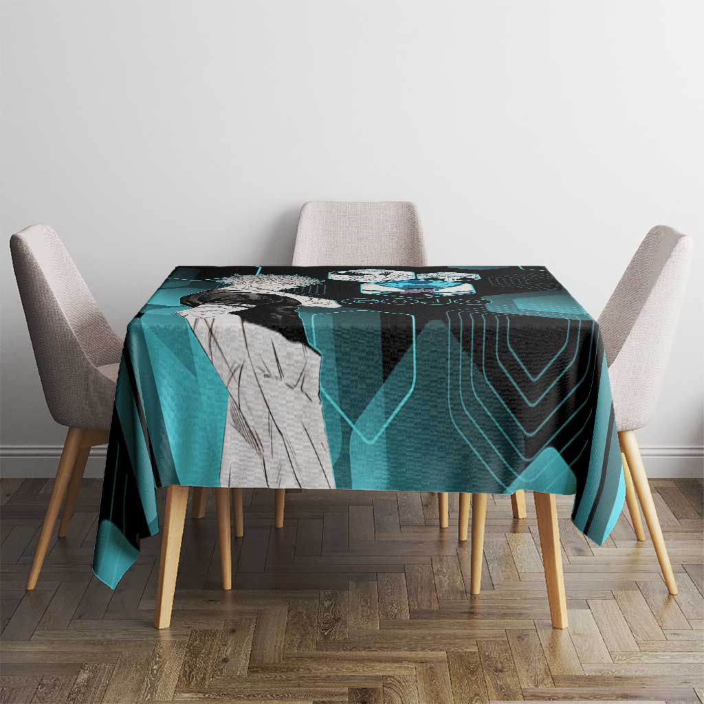 Gojo Satoru Jujutsu Kaisen Blue Hexagon Pattern Tablecloth with Intense Expressions and Modern Anime Art - The Mazicc