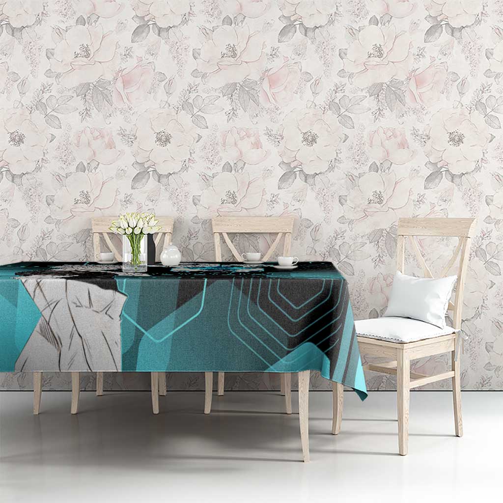 Gojo Satoru Jujutsu Kaisen Blue Hexagon Pattern Tablecloth with Intense Expressions and Modern Anime Art - The Mazicc