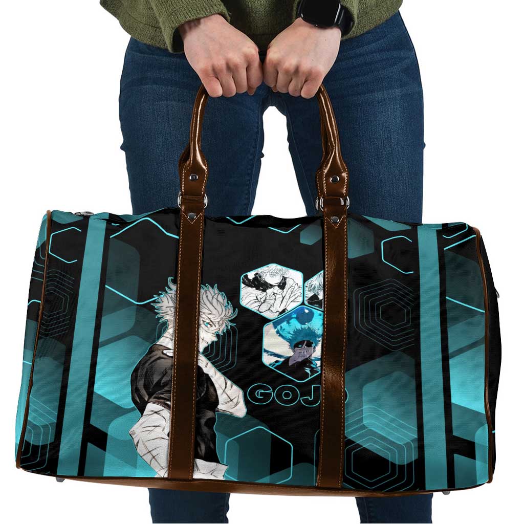 Gojo Satoru Jujutsu Kaisen Blue Hexagon Pattern Travel Bag with Intense Expressions and Modern Anime Art - The Mazicc