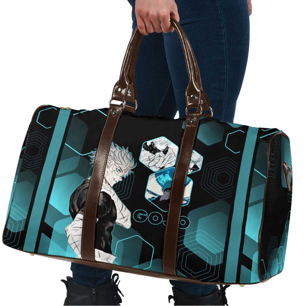 Gojo Satoru Jujutsu Kaisen Blue Hexagon Pattern Travel Bag with Intense Expressions and Modern Anime Art - The Mazicc
