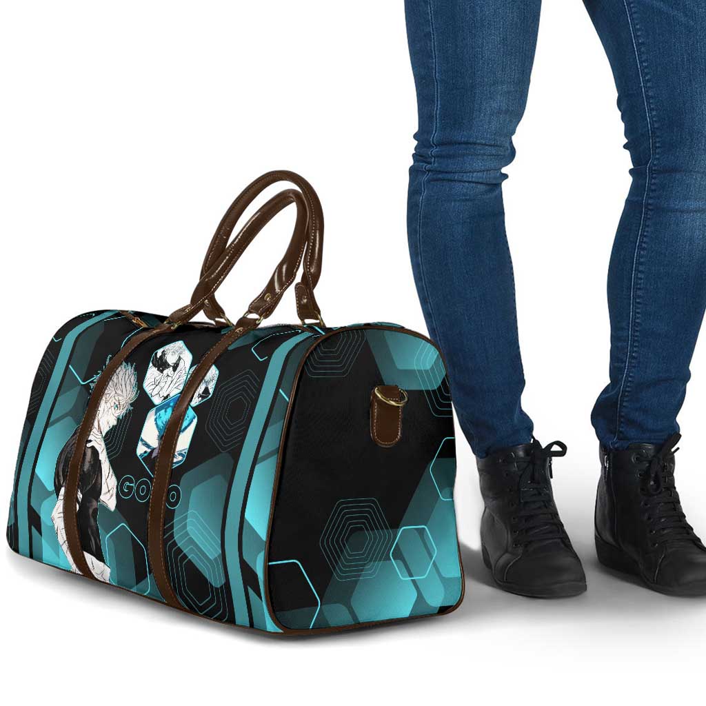 Gojo Satoru Jujutsu Kaisen Blue Hexagon Pattern Travel Bag with Intense Expressions and Modern Anime Art - The Mazicc