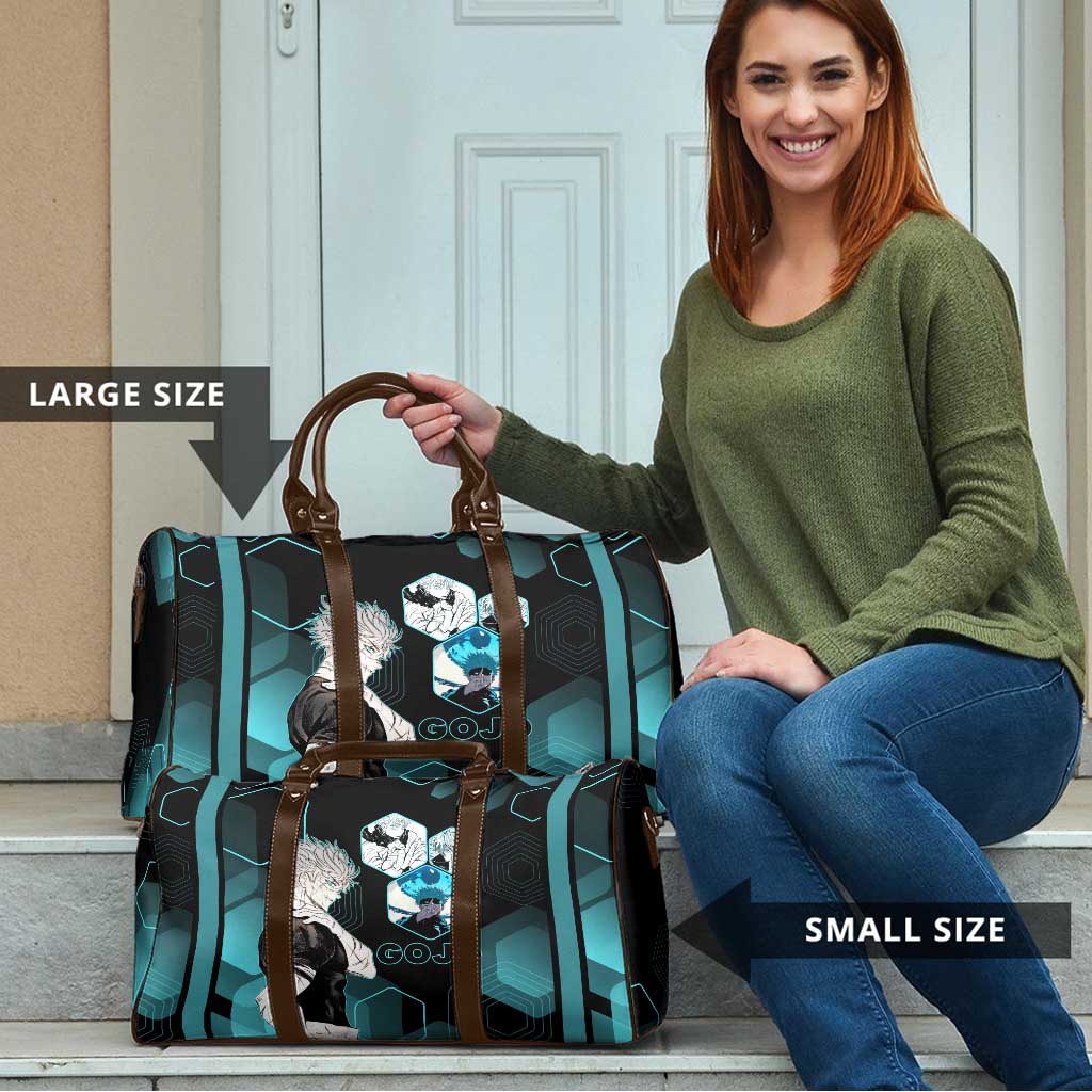 Gojo Satoru Jujutsu Kaisen Blue Hexagon Pattern Travel Bag with Intense Expressions and Modern Anime Art - The Mazicc