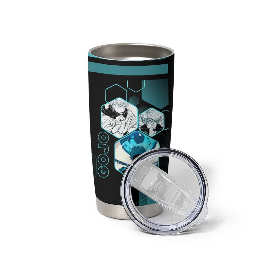 Gojo Satoru Jujutsu Kaisen Blue Hexagon Pattern Tumbler Cup with Intense Expressions and Modern Anime Art - The Mazicc