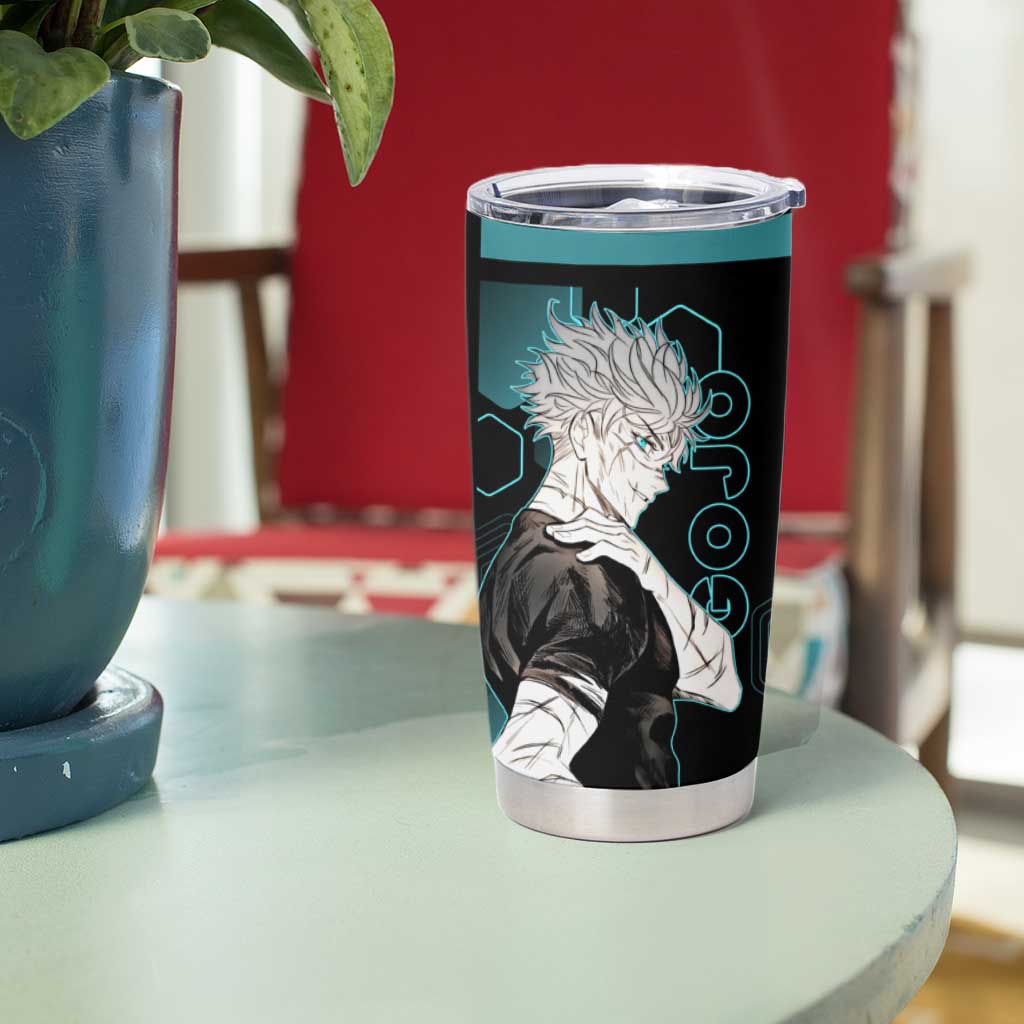 Gojo Satoru Jujutsu Kaisen Blue Hexagon Pattern Tumbler Cup with Intense Expressions and Modern Anime Art - The Mazicc