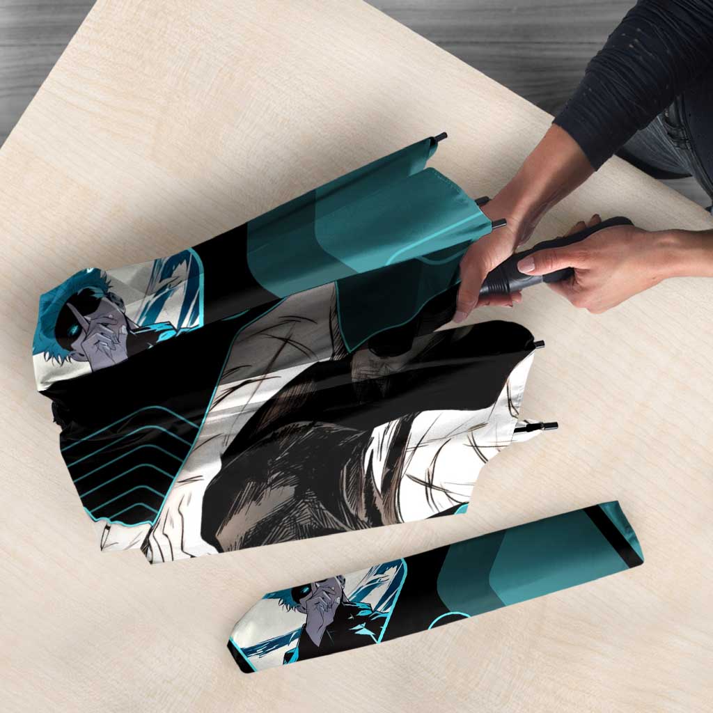 Gojo Satoru Jujutsu Kaisen Blue Hexagon Pattern Umbrella with Intense Expressions and Modern Anime Art - The Mazicc