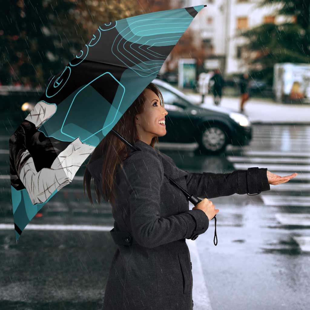 Gojo Satoru Jujutsu Kaisen Blue Hexagon Pattern Umbrella with Intense Expressions and Modern Anime Art - The Mazicc