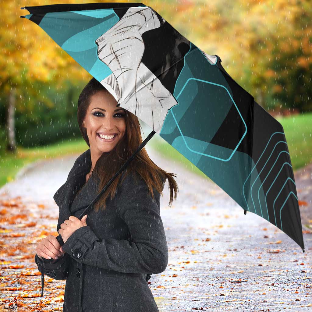 Gojo Satoru Jujutsu Kaisen Blue Hexagon Pattern Umbrella with Intense Expressions and Modern Anime Art - The Mazicc