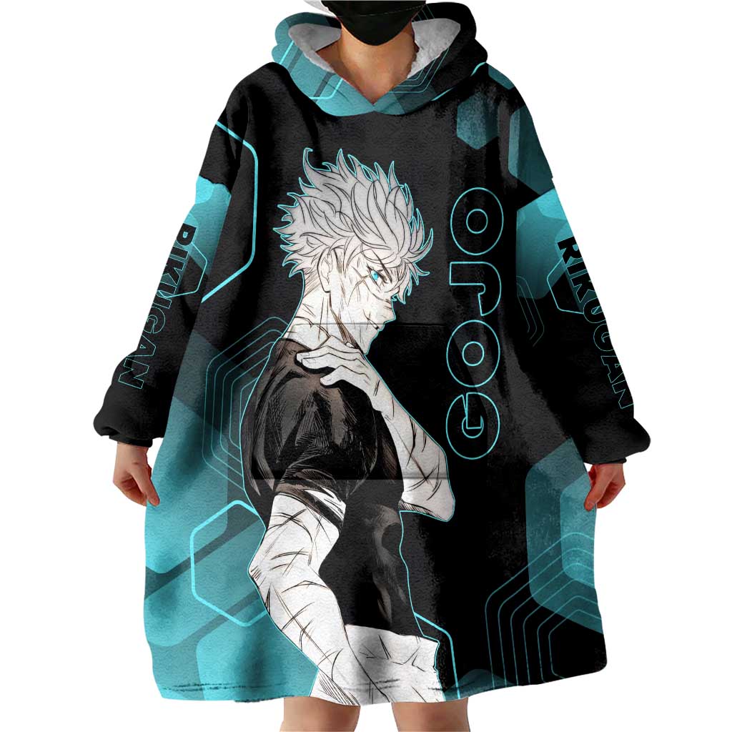 Gojo Satoru Jujutsu Kaisen Blue Hexagon Pattern Wearable Blanket Hoodie with Intense Expressions and Modern Anime Art - The Mazicc