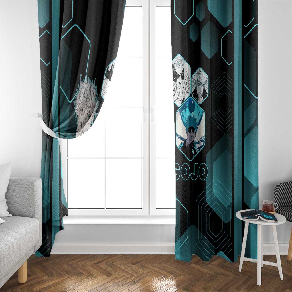 Gojo Satoru Jujutsu Kaisen Blue Hexagon Pattern Window Curtain with Intense Expressions and Modern Anime Art - The Mazicc