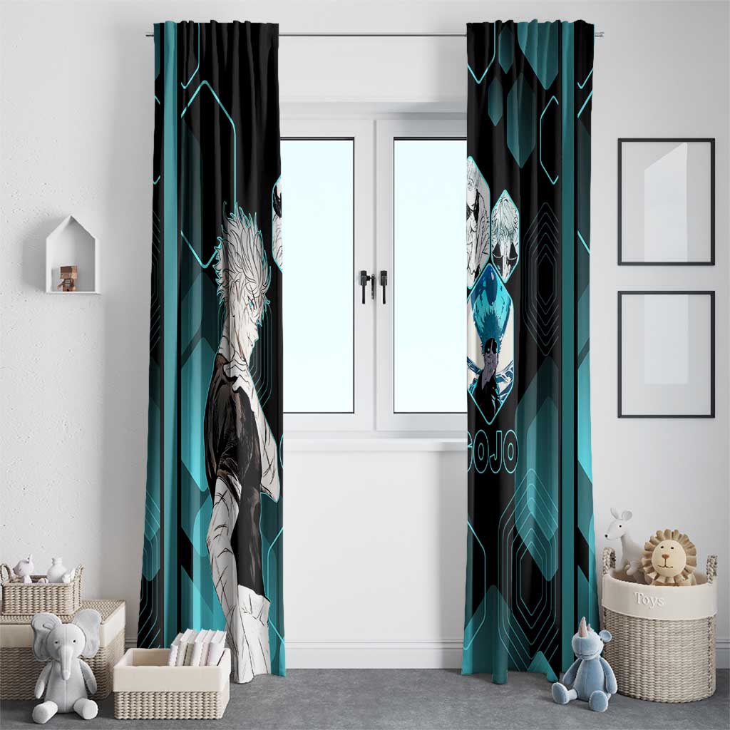 Gojo Satoru Jujutsu Kaisen Blue Hexagon Pattern Window Curtain with Intense Expressions and Modern Anime Art - The Mazicc