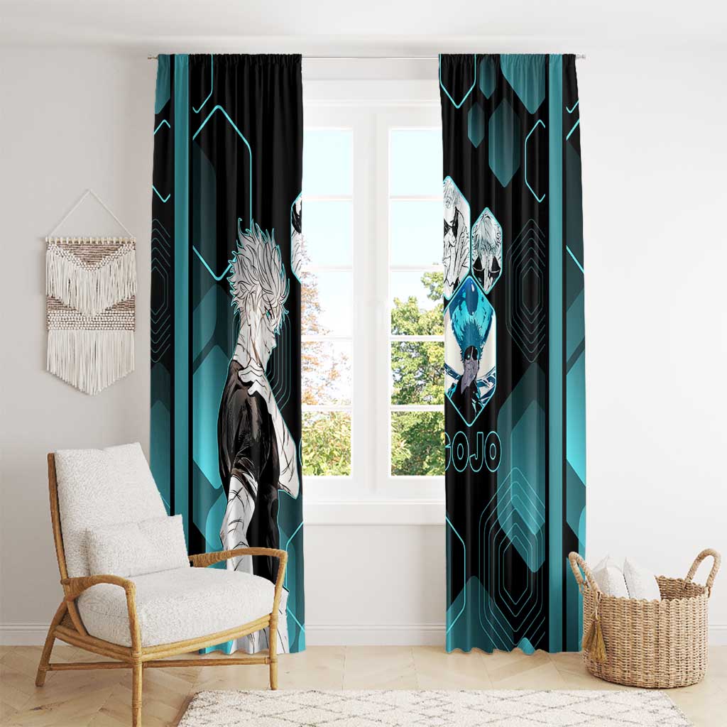Gojo Satoru Jujutsu Kaisen Blue Hexagon Pattern Window Curtain with Intense Expressions and Modern Anime Art - The Mazicc