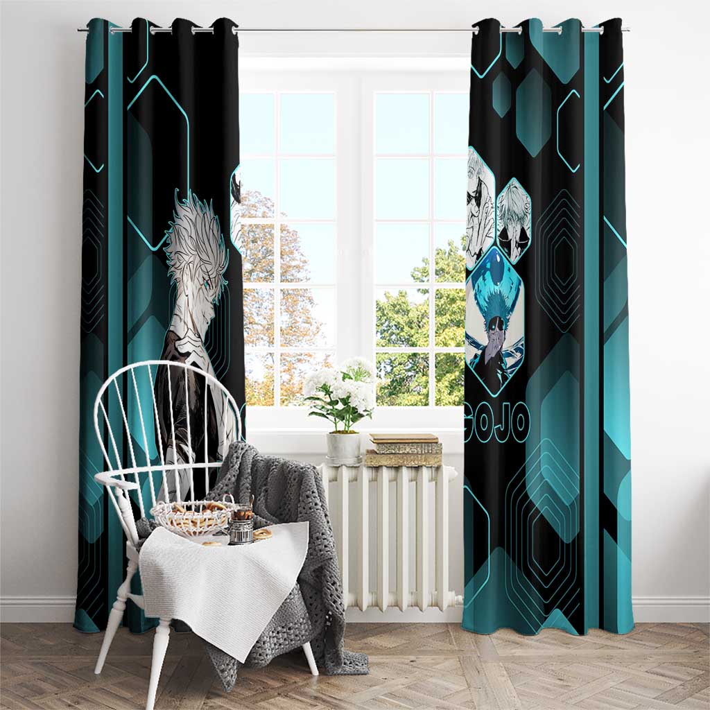 Gojo Satoru Jujutsu Kaisen Blue Hexagon Pattern Window Curtain with Intense Expressions and Modern Anime Art - The Mazicc