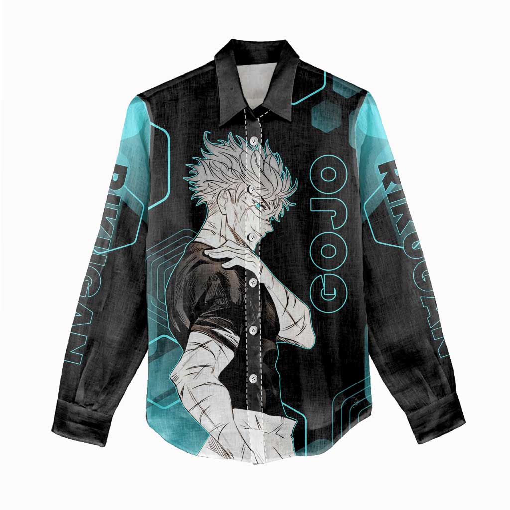 Gojo Satoru Jujutsu Kaisen Blue Hexagon Pattern Women Casual Shirt with Intense Expressions and Modern Anime Art - The Mazicc