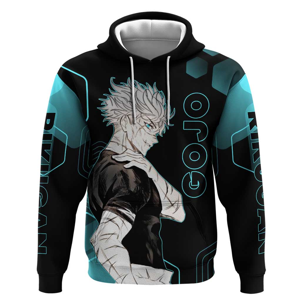 Gojo Satoru Jujutsu Kaisen Blue Hexagon Pattern Zip Hoodie with Intense Expressions and Modern Anime Art - The Mazicc