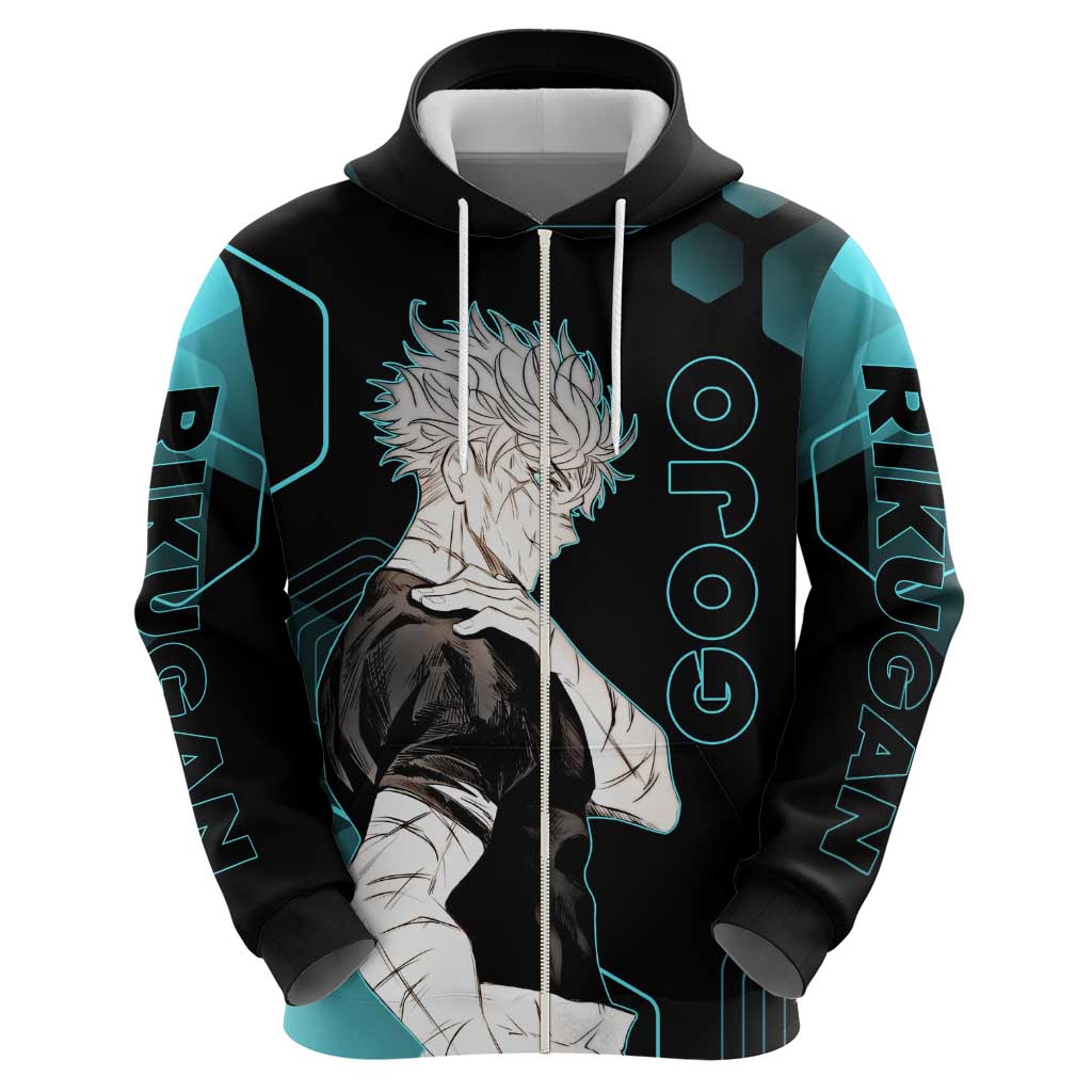 Gojo Satoru Jujutsu Kaisen Blue Hexagon Pattern Zip Hoodie with Intense Expressions and Modern Anime Art - The Mazicc