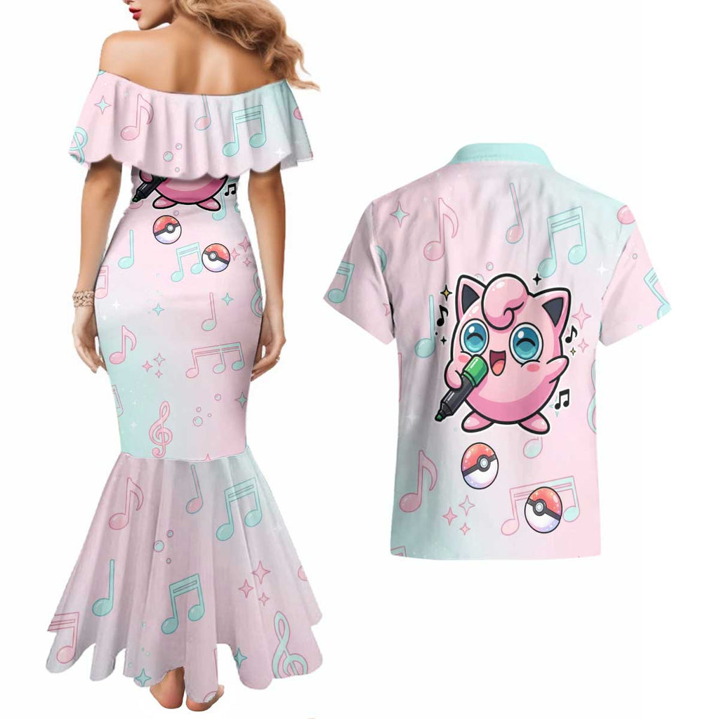 Jigglypuff Couples Matching Mermaid Dress and Hawaiian Shirt Pastel Melody Pop Art