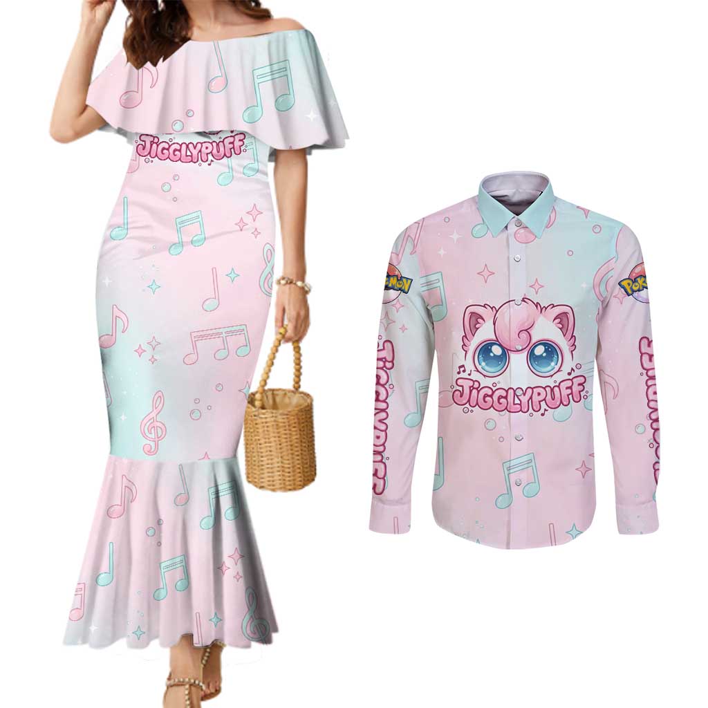 Jigglypuff Couples Matching Mermaid Dress and Long Sleeve Button Shirt Pastel Melody Pop Art