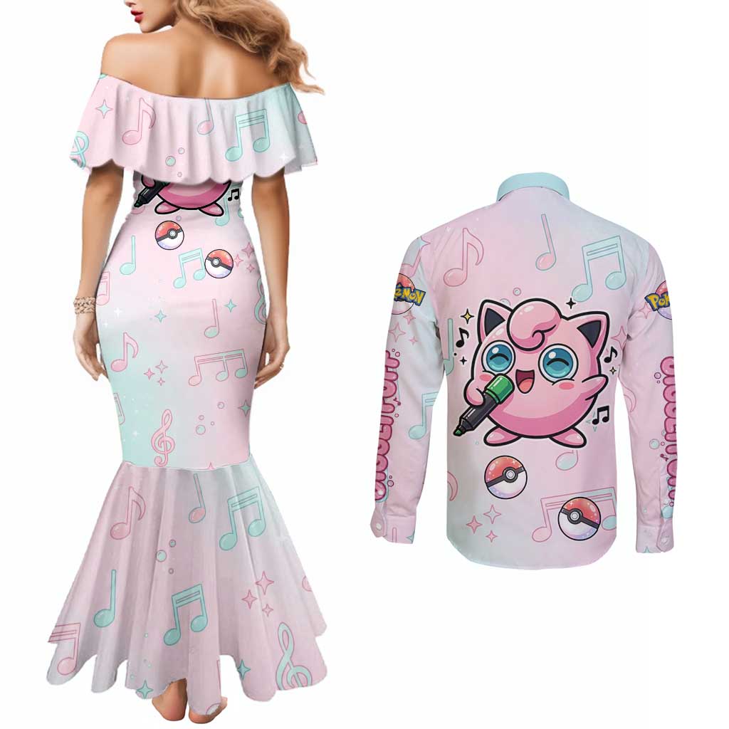 Jigglypuff Couples Matching Mermaid Dress and Long Sleeve Button Shirt Pastel Melody Pop Art