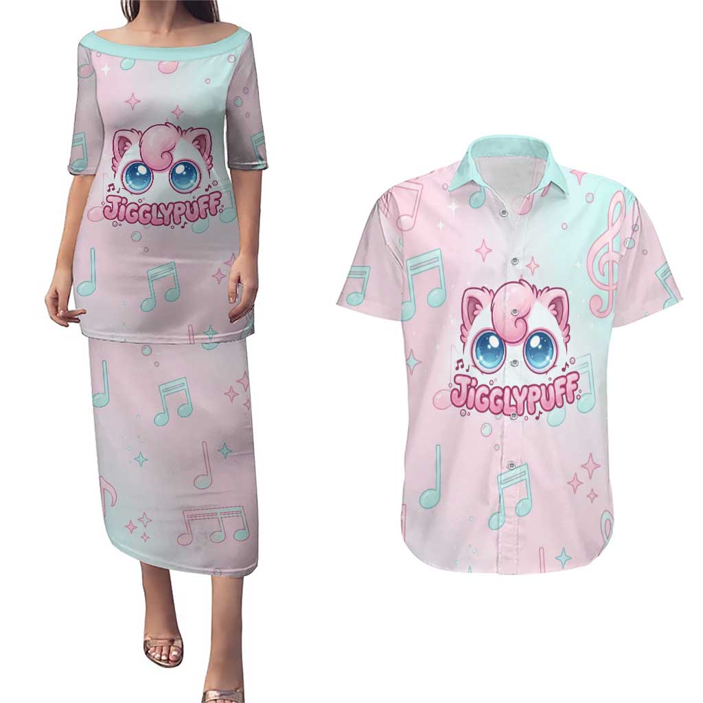 Jigglypuff Couples Matching Puletasi and Hawaiian Shirt Pastel Melody Pop Art
