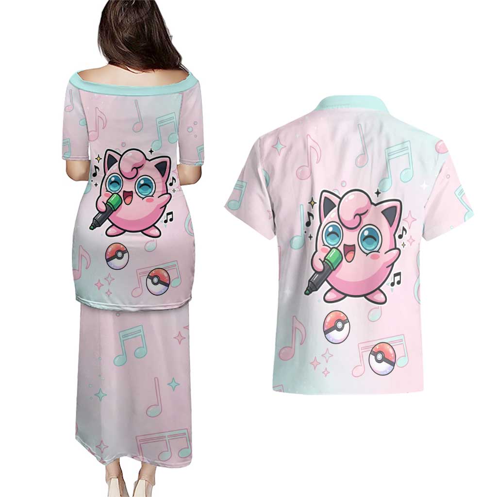 Jigglypuff Couples Matching Puletasi and Hawaiian Shirt Pastel Melody Pop Art