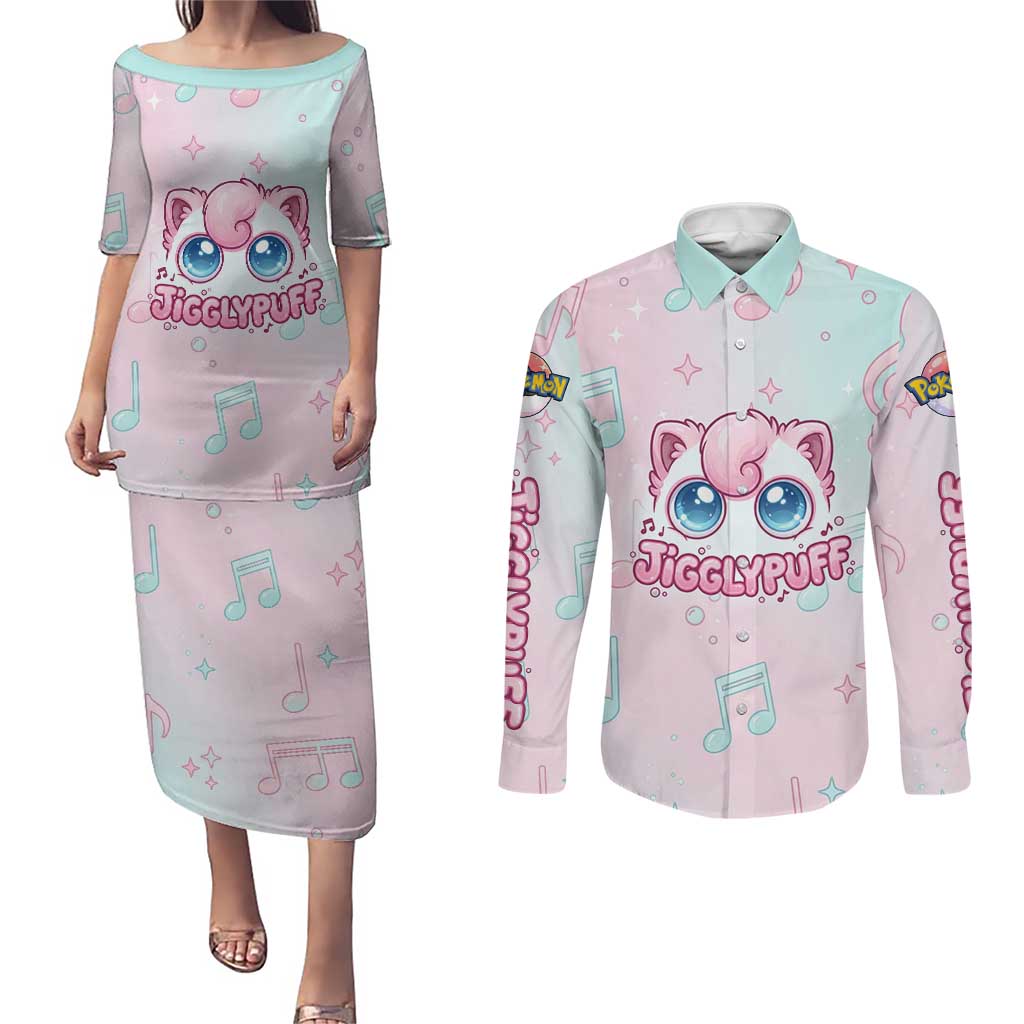 Jigglypuff Couples Matching Puletasi and Long Sleeve Button Shirt Pastel Melody Pop Art