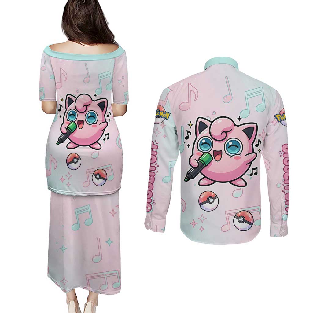 Jigglypuff Couples Matching Puletasi and Long Sleeve Button Shirt Pastel Melody Pop Art