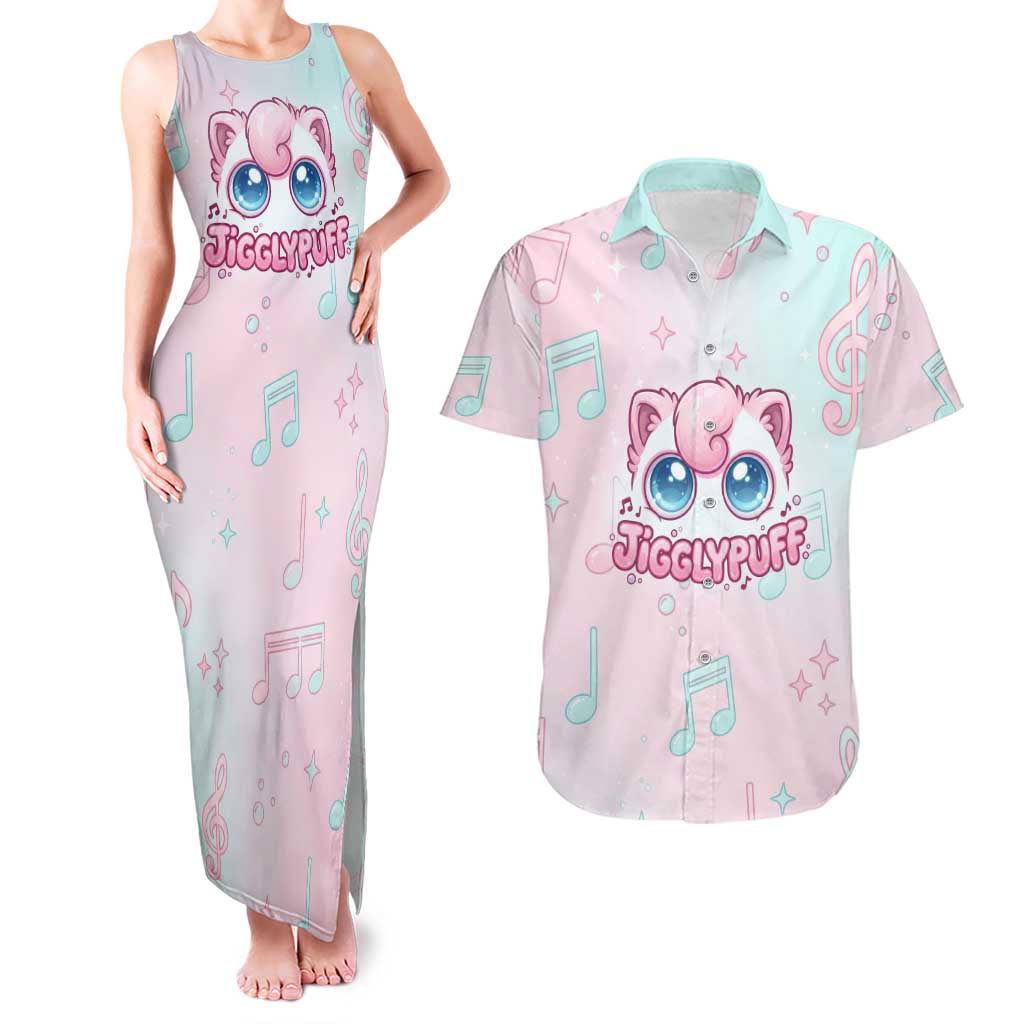 Jigglypuff Couples Matching Tank Maxi Dress and Hawaiian Shirt Pastel Melody Pop Art