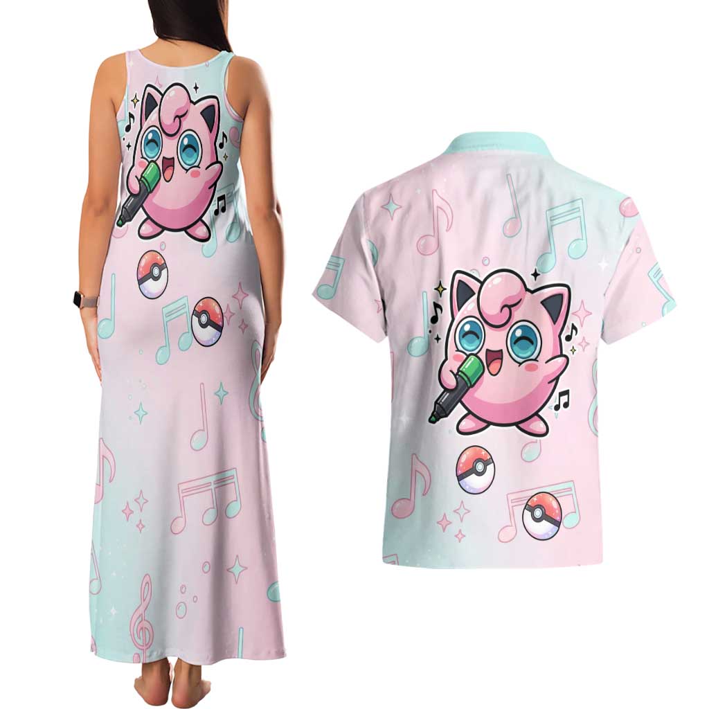 Jigglypuff Couples Matching Tank Maxi Dress and Hawaiian Shirt Pastel Melody Pop Art