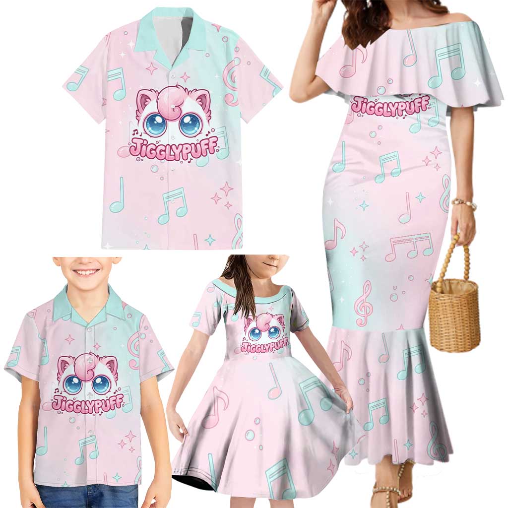 Jigglypuff Family Matching Mermaid Dress and Hawaiian Shirt Pastel Melody Pop Art