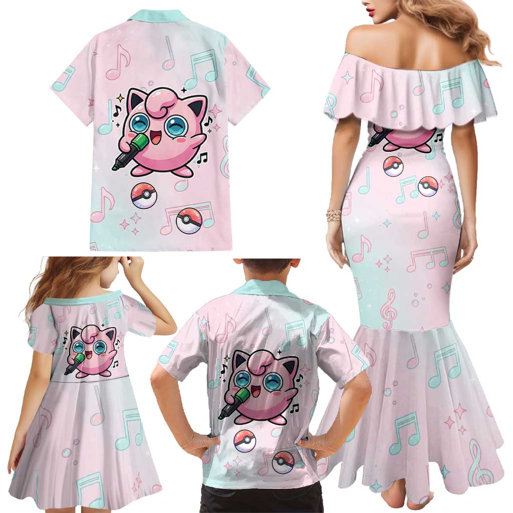 Jigglypuff Family Matching Mermaid Dress and Hawaiian Shirt Pastel Melody Pop Art