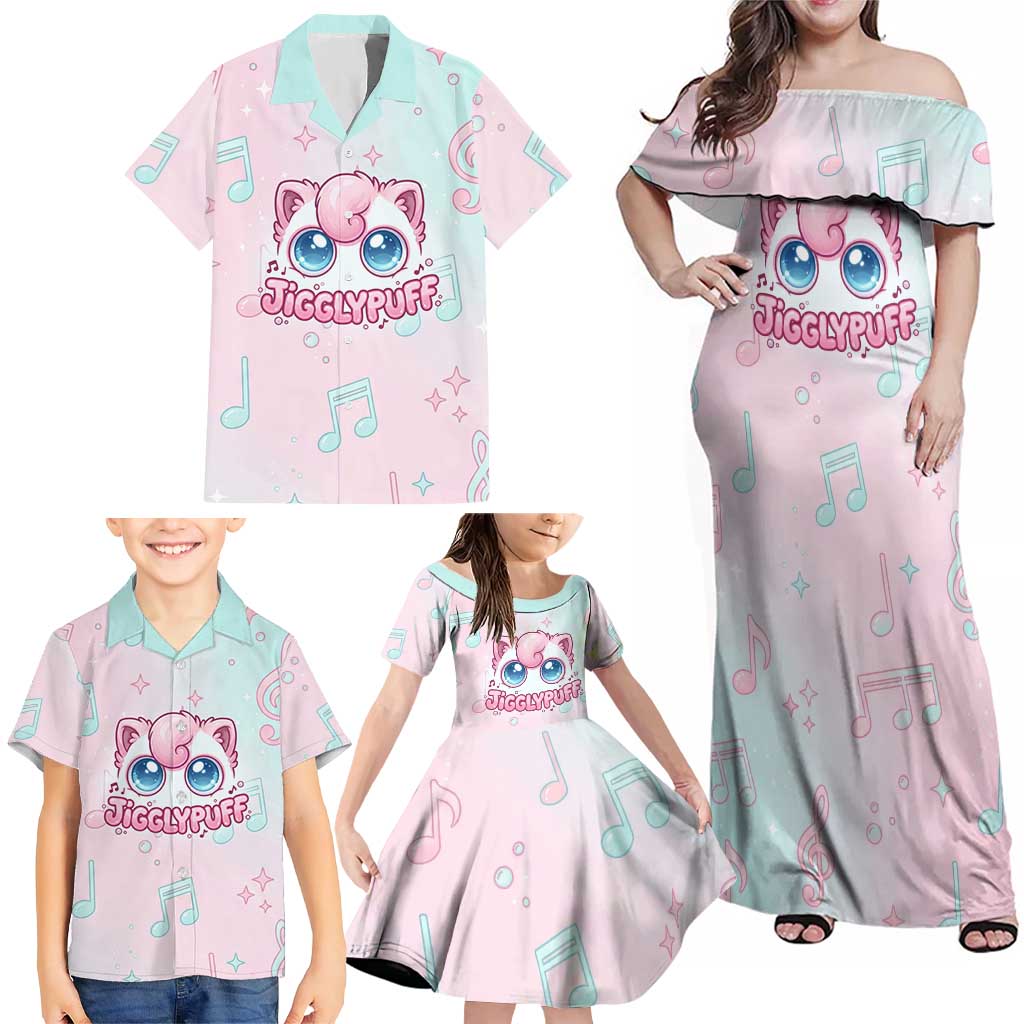 Jigglypuff Family Matching Off Shoulder Maxi Dress and Hawaiian Shirt Pastel Melody Pop Art