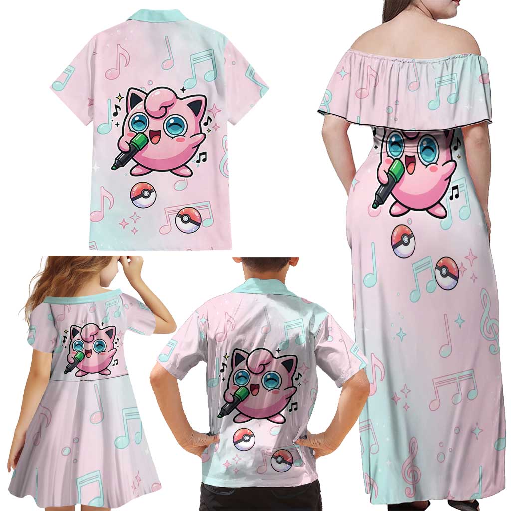Jigglypuff Family Matching Off Shoulder Maxi Dress and Hawaiian Shirt Pastel Melody Pop Art