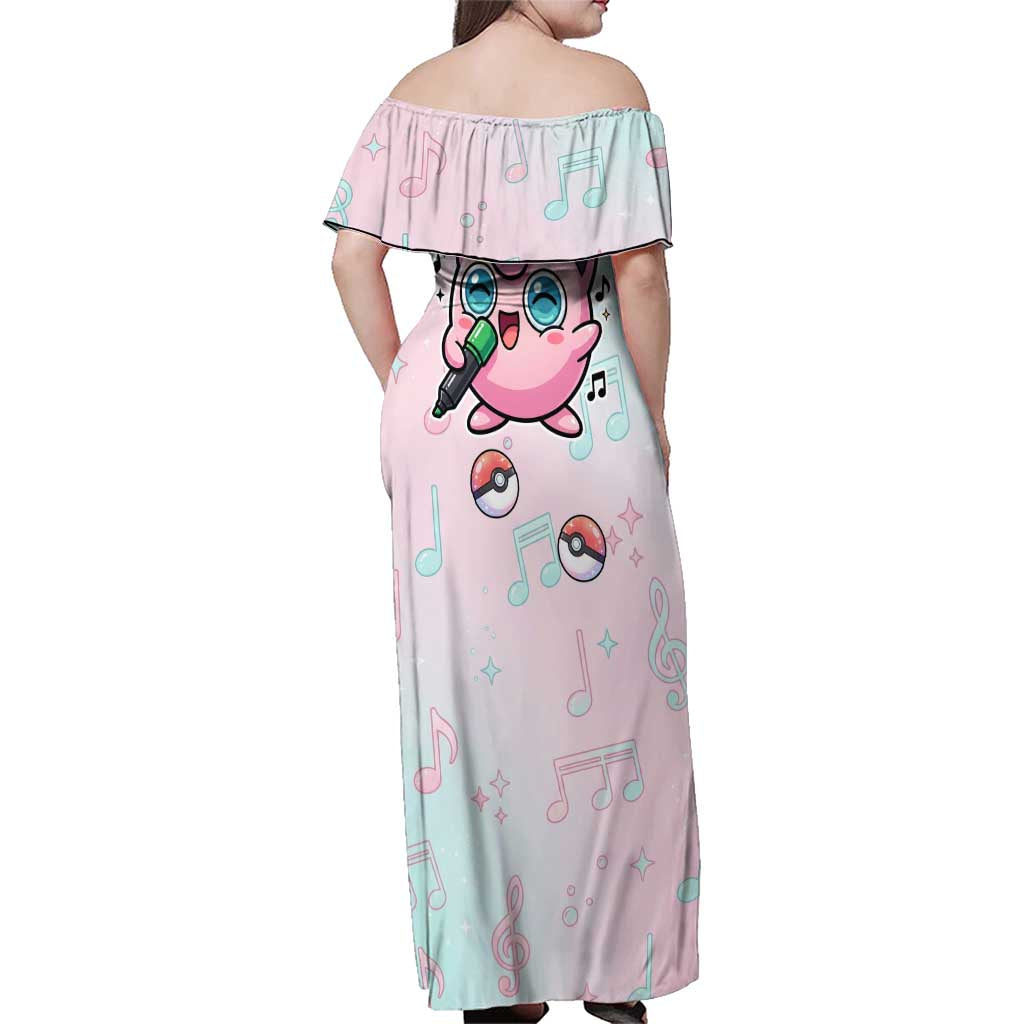 Jigglypuff Family Matching Off Shoulder Maxi Dress and Hawaiian Shirt Pastel Melody Pop Art