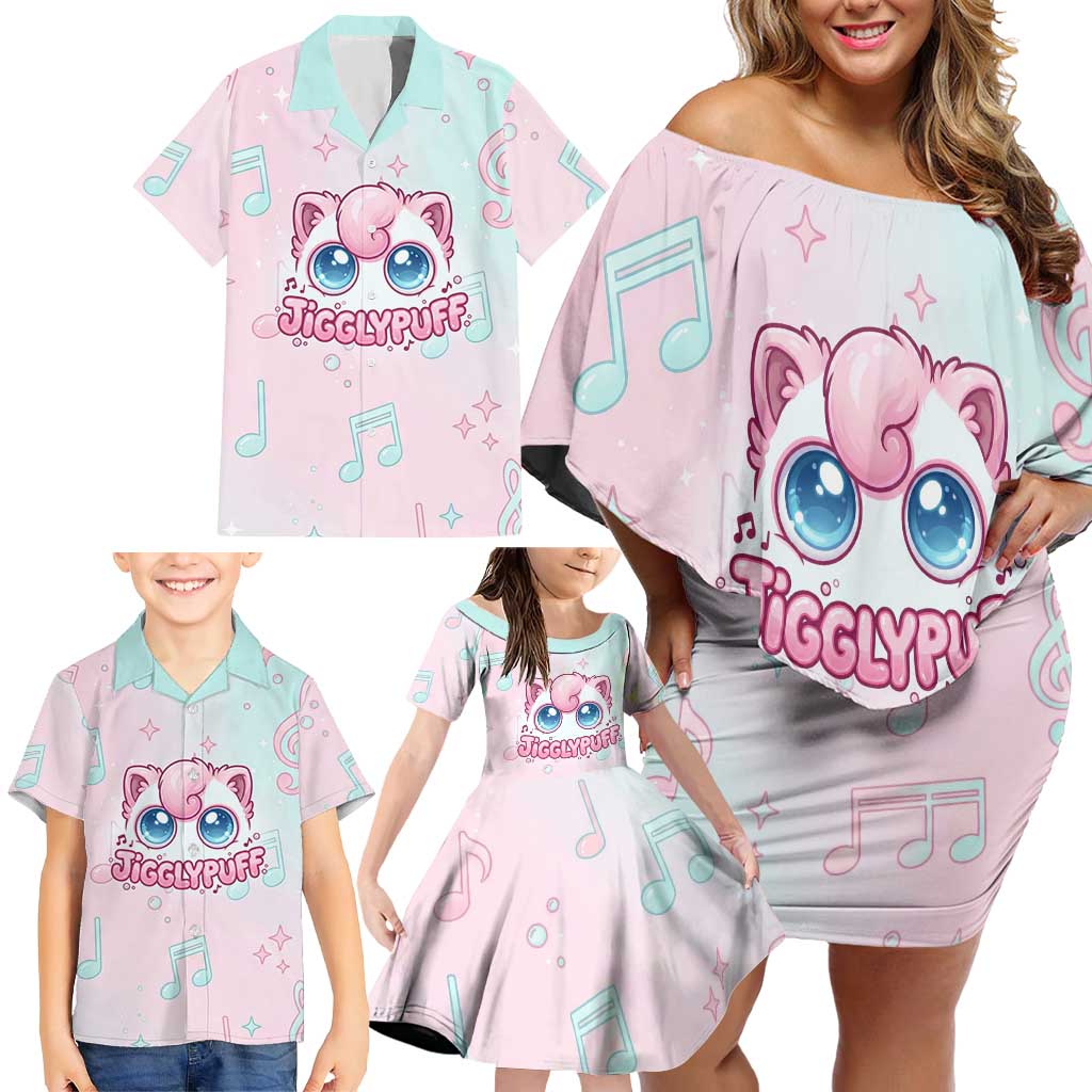 Jigglypuff Family Matching Off Shoulder Short Dress and Hawaiian Shirt Pastel Melody Pop Art