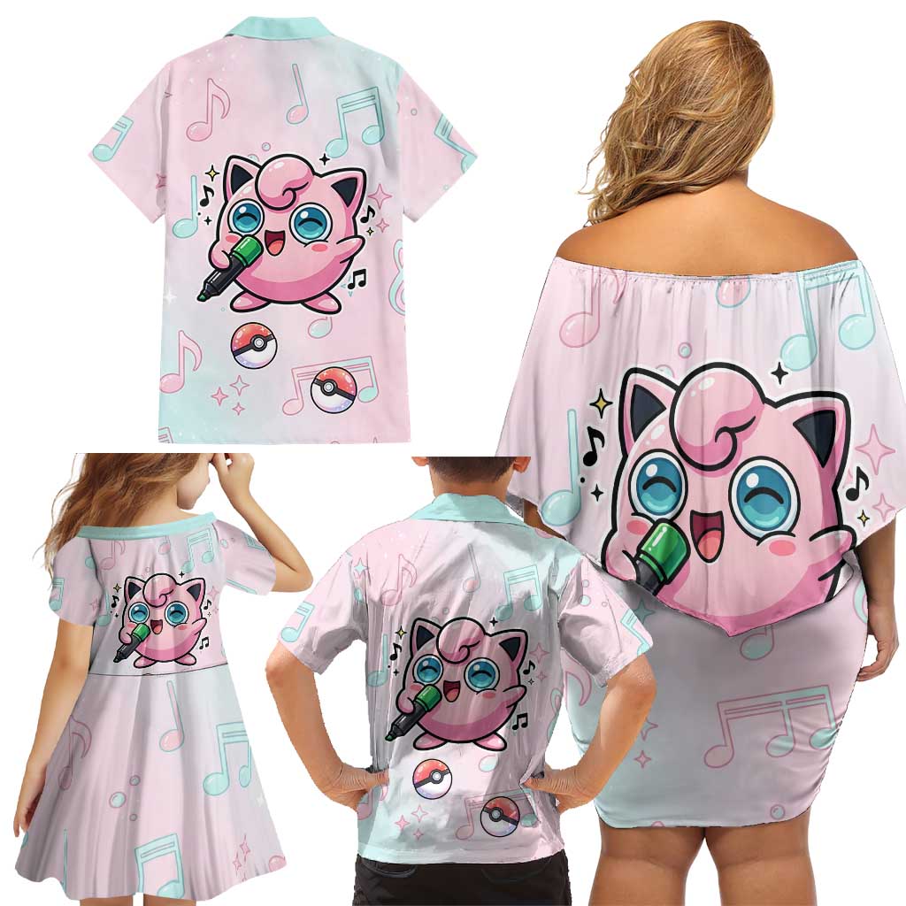Jigglypuff Family Matching Off Shoulder Short Dress and Hawaiian Shirt Pastel Melody Pop Art