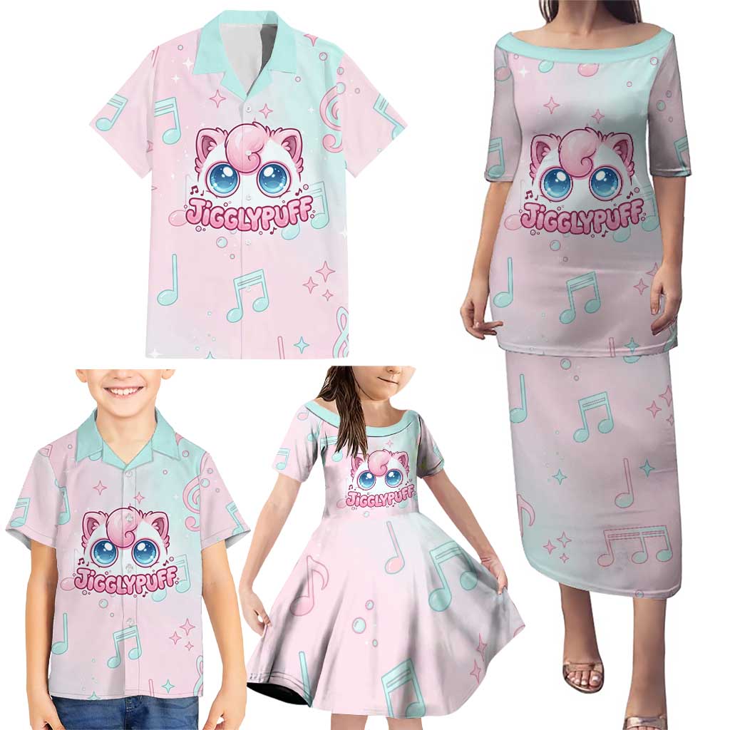 Jigglypuff Family Matching Puletasi and Hawaiian Shirt Pastel Melody Pop Art