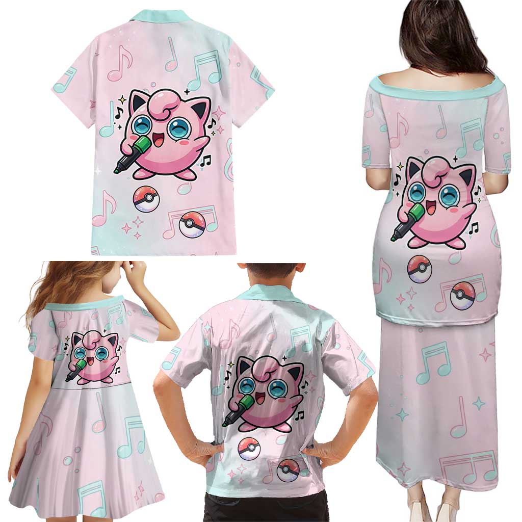 Jigglypuff Family Matching Puletasi and Hawaiian Shirt Pastel Melody Pop Art