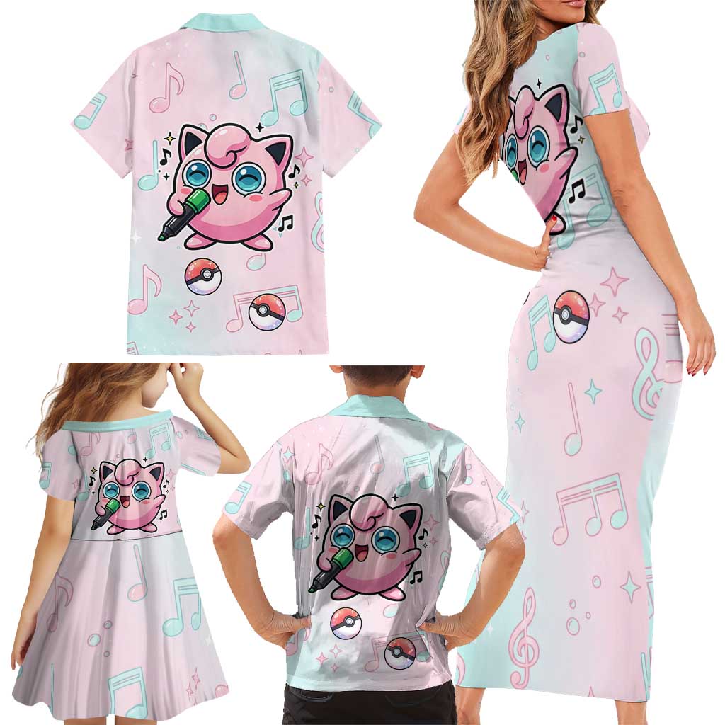 Jigglypuff Family Matching Short Sleeve Bodycon Dress and Hawaiian Shirt Pastel Melody Pop Art