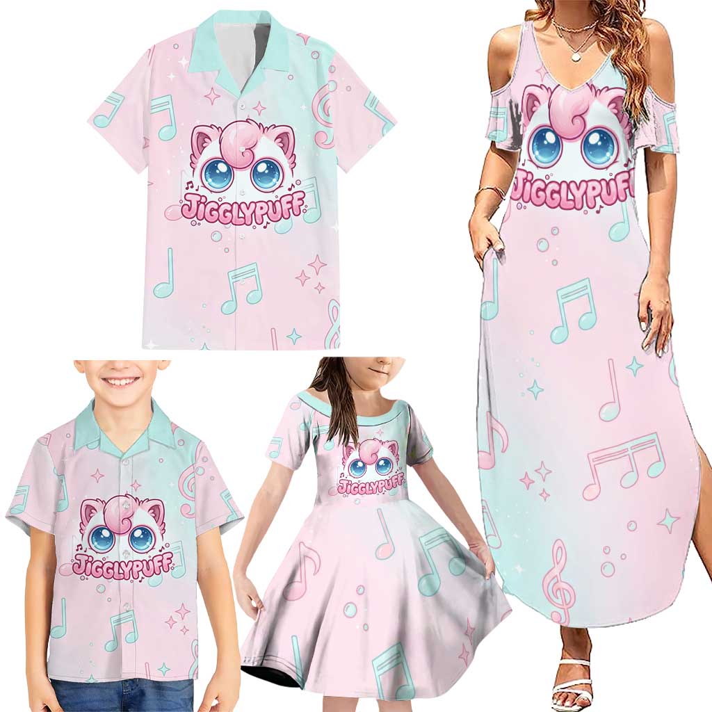 Jigglypuff Family Matching Summer Maxi Dress and Hawaiian Shirt Pastel Melody Pop Art