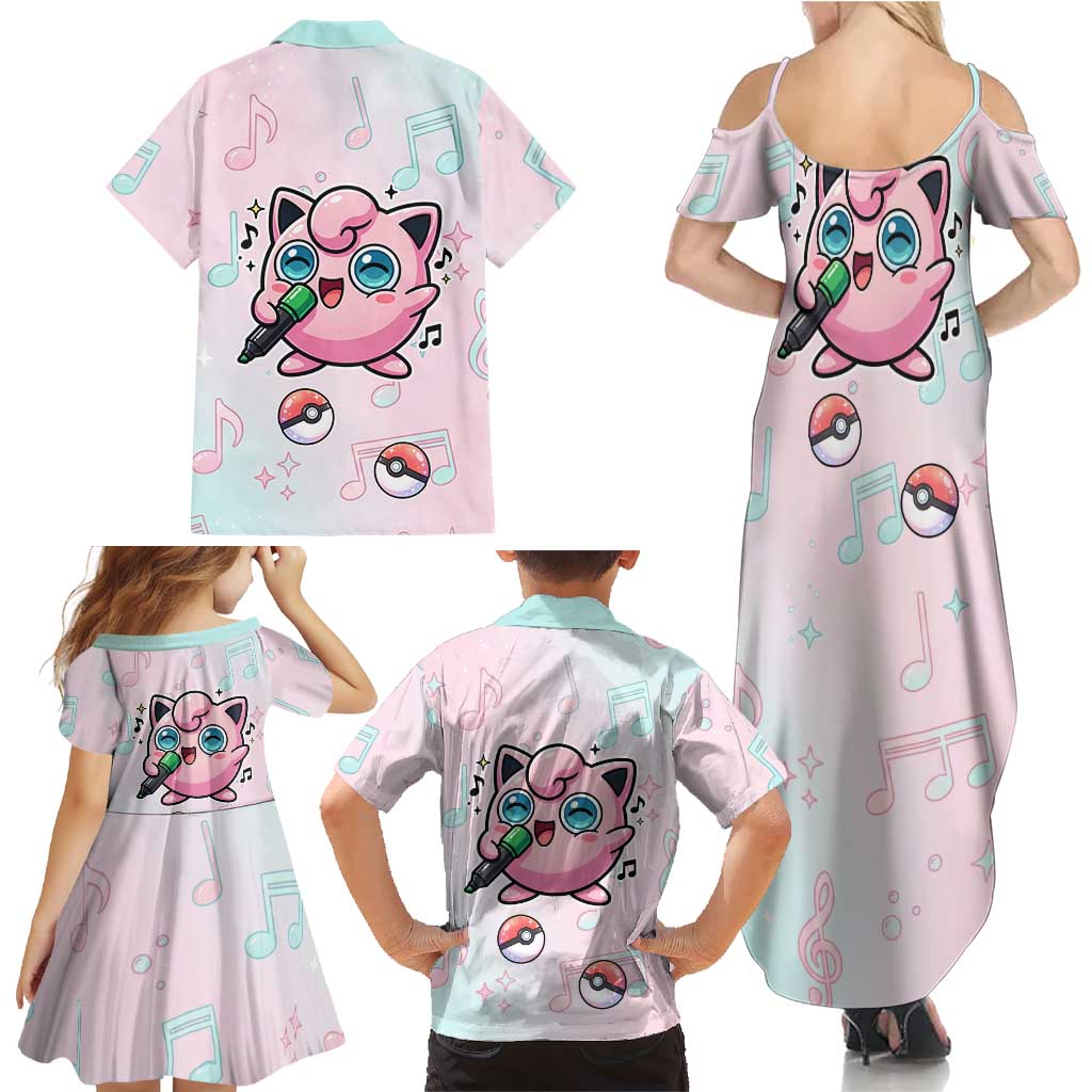 Jigglypuff Family Matching Summer Maxi Dress and Hawaiian Shirt Pastel Melody Pop Art