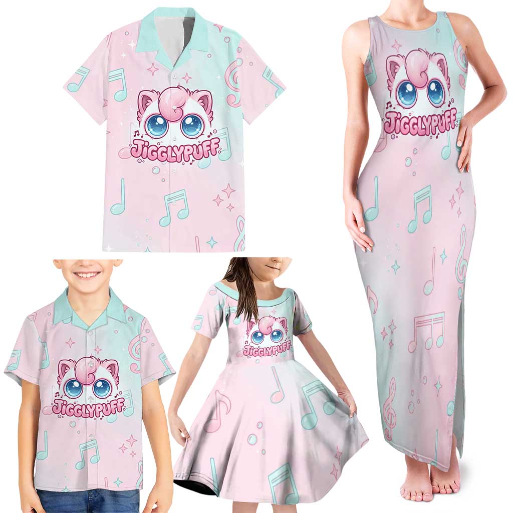 Jigglypuff Family Matching Tank Maxi Dress and Hawaiian Shirt Pastel Melody Pop Art