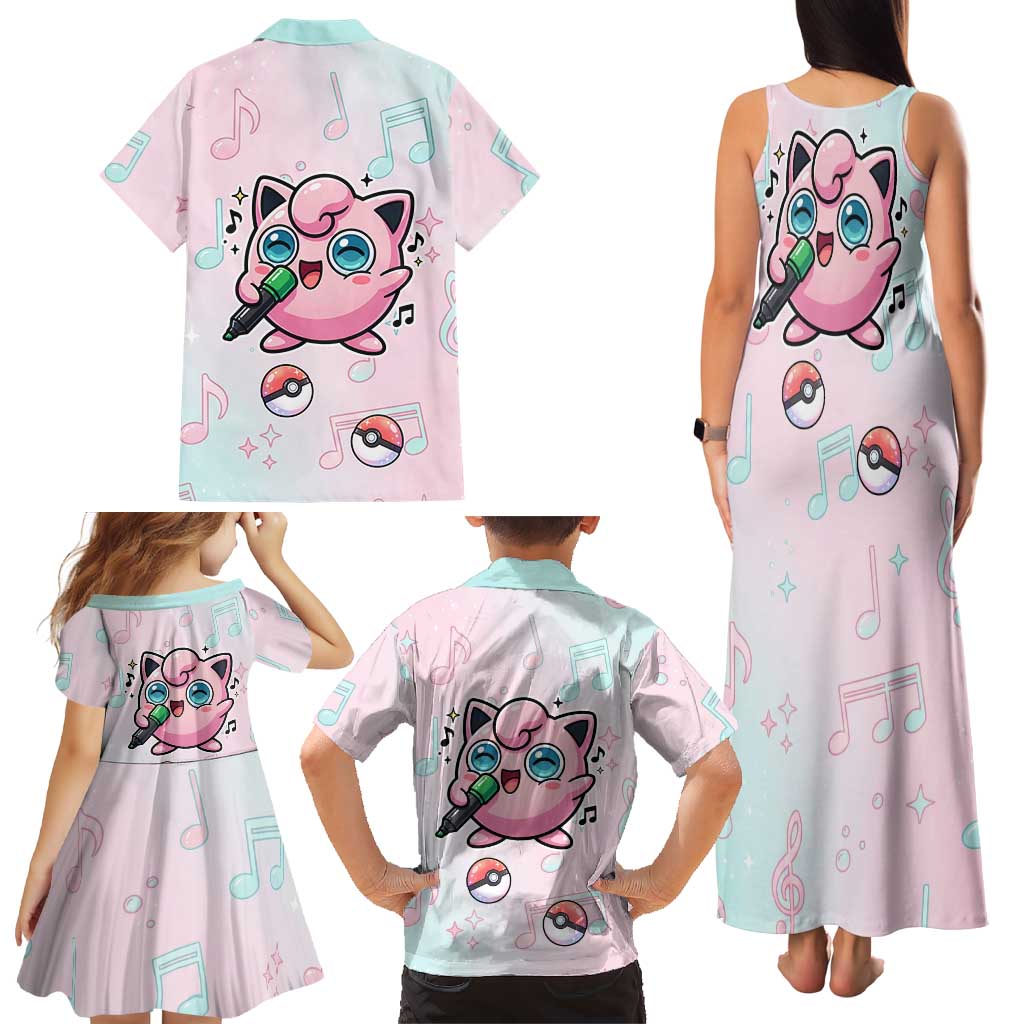 Jigglypuff Family Matching Tank Maxi Dress and Hawaiian Shirt Pastel Melody Pop Art
