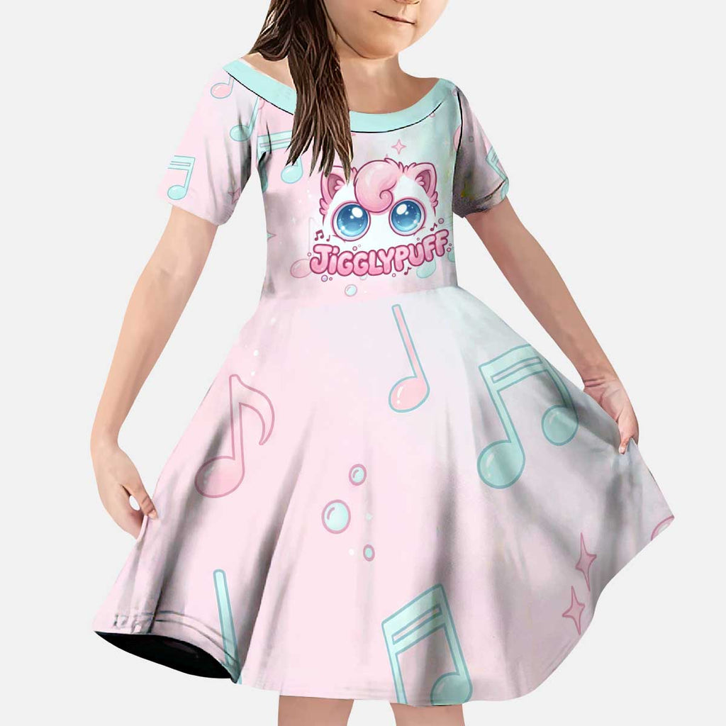 Jigglypuff Kid Short Sleeve Dress Pastel Melody Pop Art