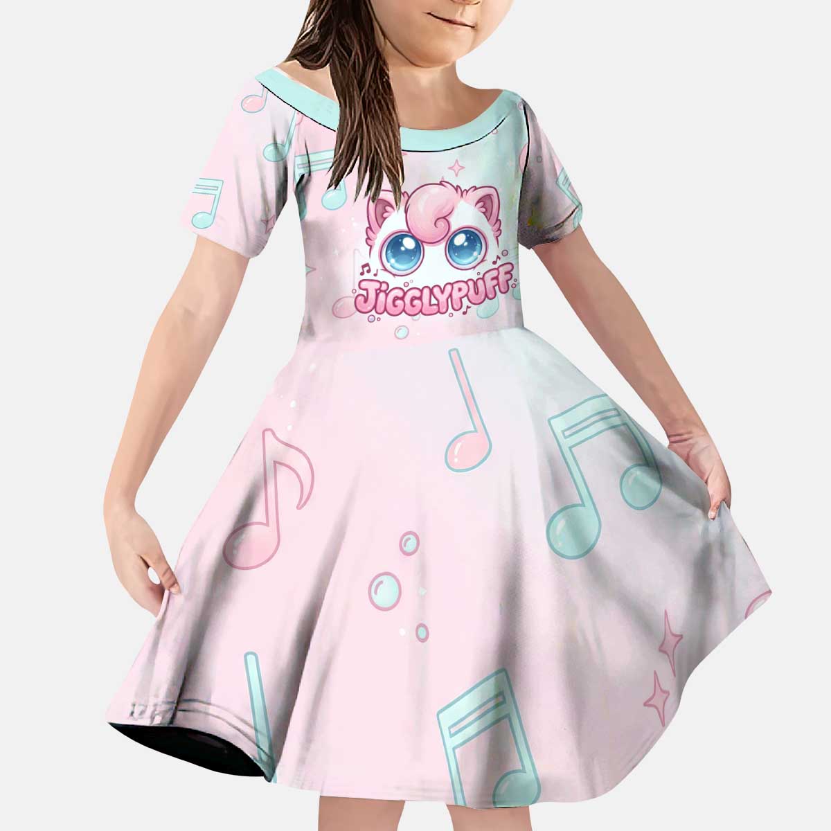 Jigglypuff Kid Short Sleeve Dress Pastel Melody Pop Art